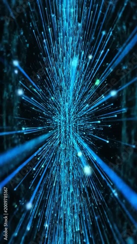 Abstract glowing blue particles exploding outwards from a central point