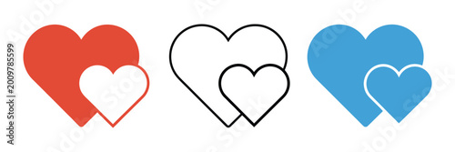 Obraz na płótnie Heart icon set with simple red, blue, and black heart shapes for love concepts