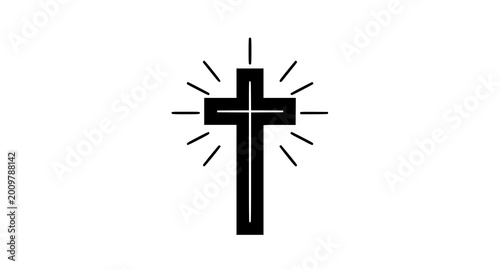 Schilderij op canvas Black christian cross with rays of light religious symbolism