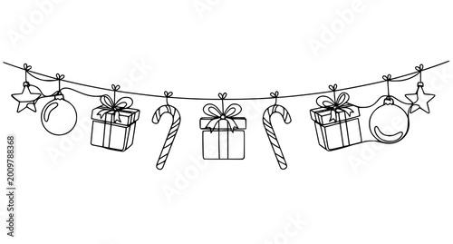 Festive holiday garland a line art illustration of christmas decorations