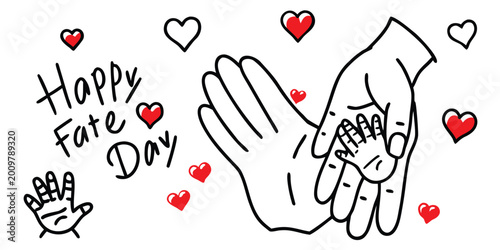 Photos And baby hands holding together with red hearts and happy fate day text
