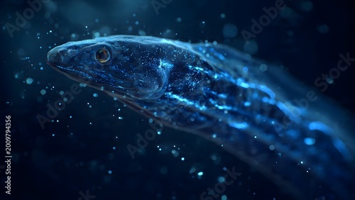 An abstract blue space background features a liquid splash of stars and bubbles rippling through a cold nebula sky with underwater motion