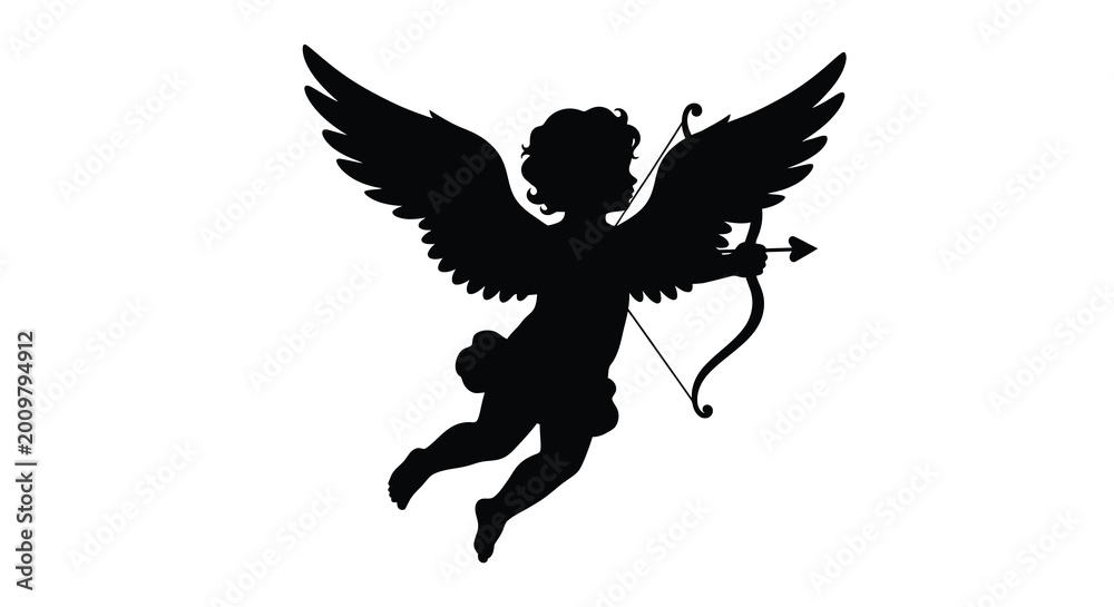 Obraz premium Cupid with bow and arrow winged figure black silhouette