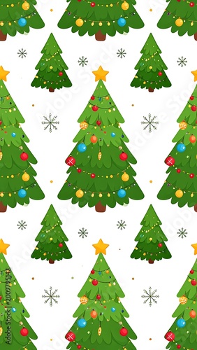 Christmas trees with colorful ornaments pattern.