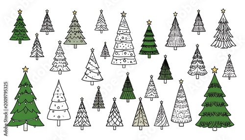 Collection of Christmas trees illustrations.
