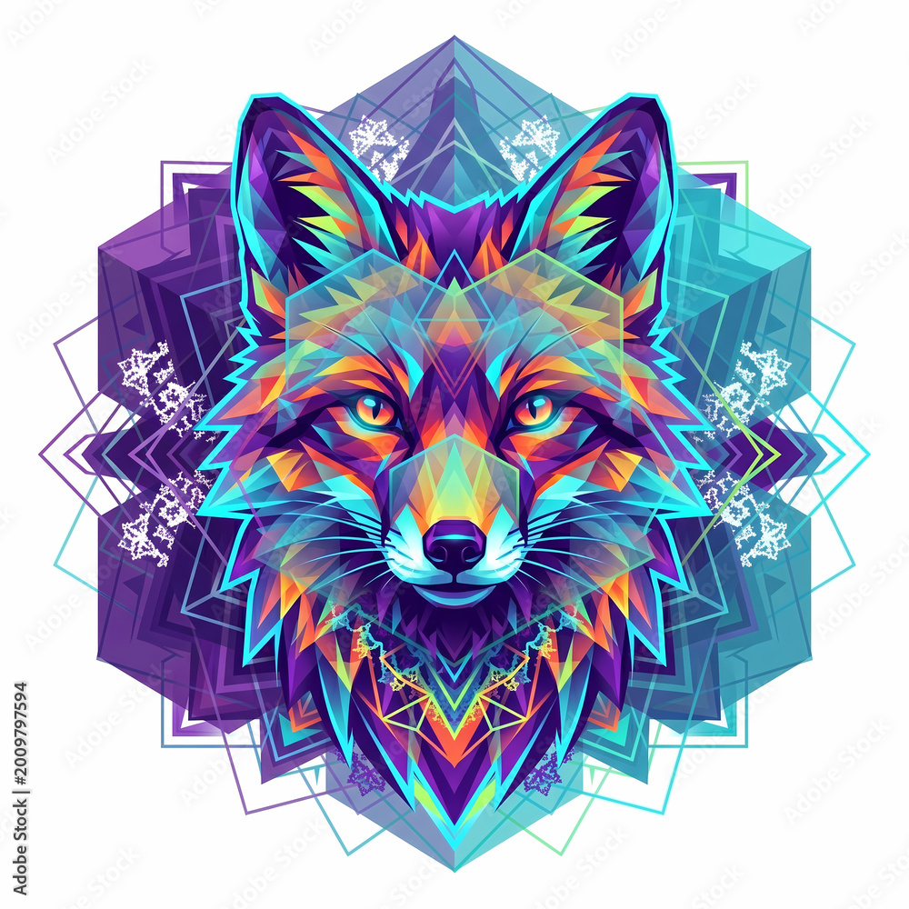 Fototapeta premium Neon Geometric Abstract Fox Portrait
