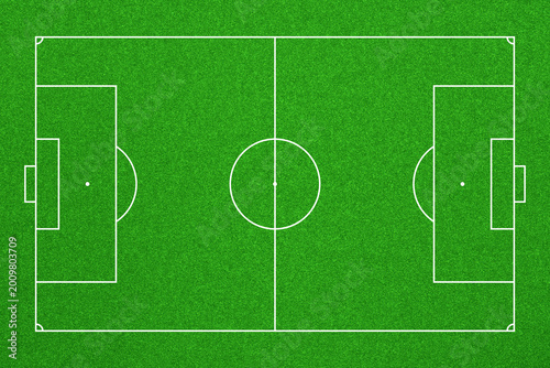 Canvas-taulu Top-down view of a green soccer pitch with standard white markings