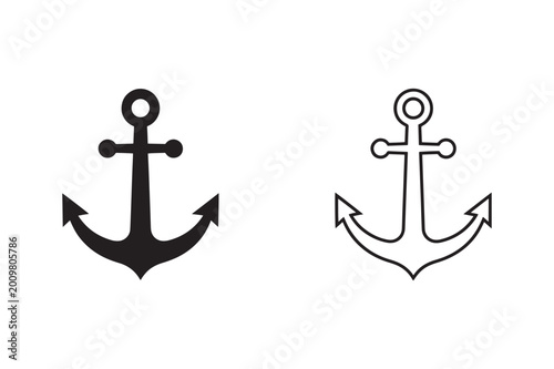 Minimal Anchor Icon Set Solid and Outline Vector Classic Nautical Symbol