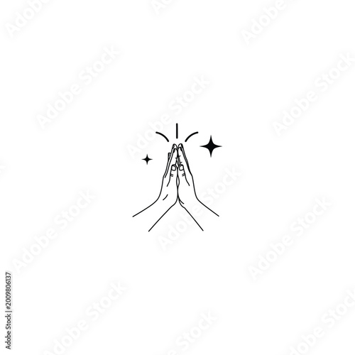 Принти на полотні Hands together in prayer with sparkles and lines around them