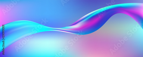 Slika na platnu Flowing iridescent ribbons create holographic crystal background with transparen