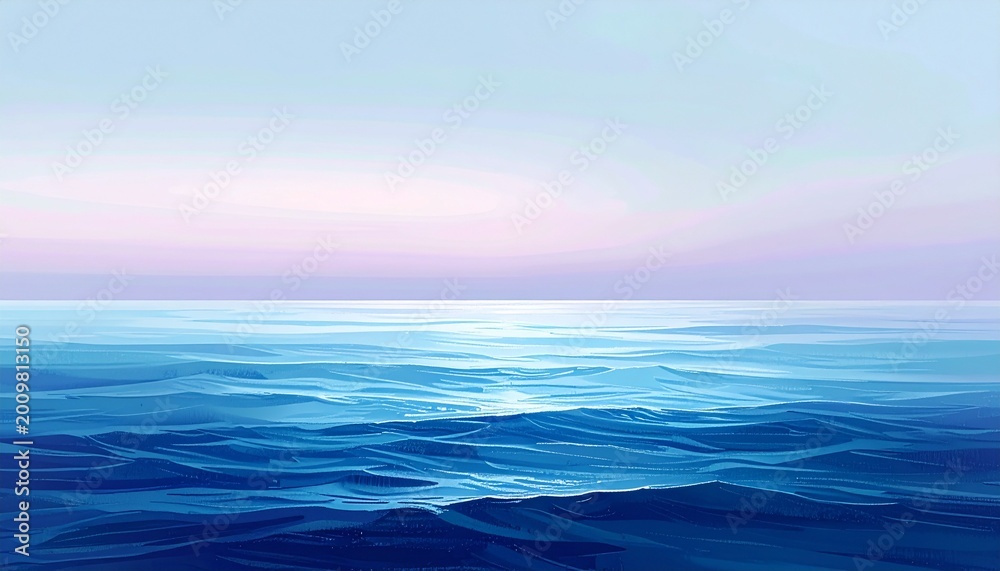 Obraz premium serene ocean horizon with soft mist and tranquil blue gradient minimalist seascape