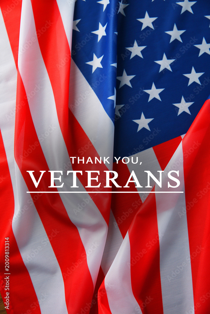 Fototapeta premium Veterans Day poster with flag of USA and text