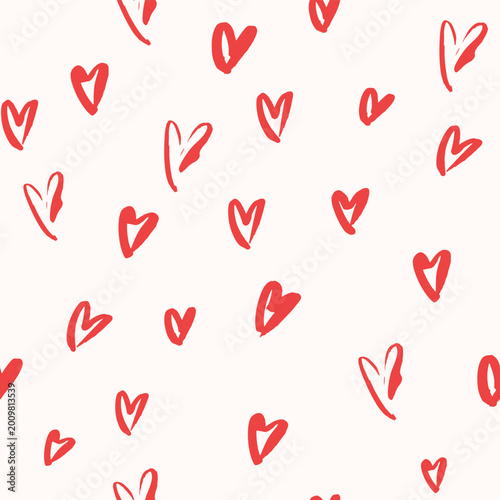 Foto Sketched Red Hearts, Decorative seamless pattern