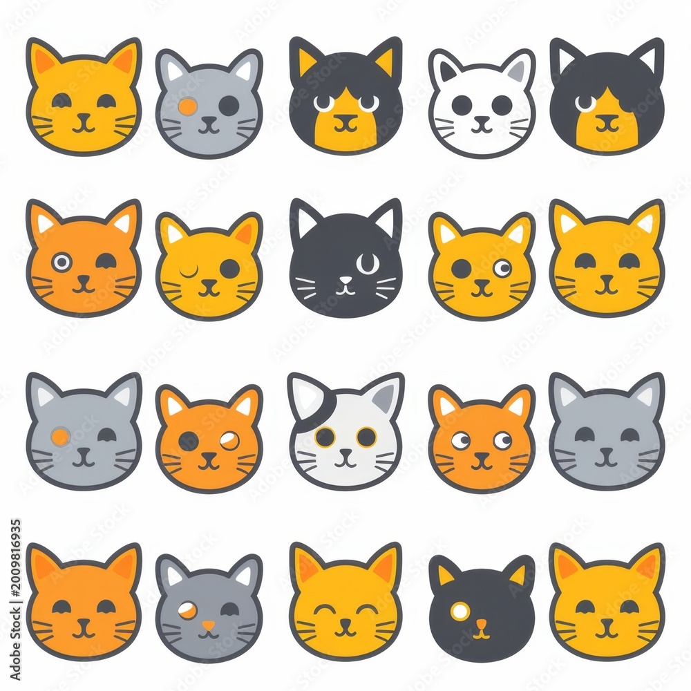 Fototapeta premium Cat flat icon, minimal kitten symbol, kitty sign isolated, pet pictogram, cat set on white