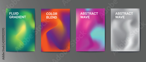 Abstract fluid gradient background vector set with vibrant colorful mesh waves, Smooth templates collection for brochures, posters, banners, flyers and cards. vector set.