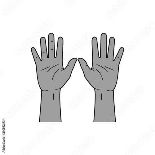 Open Hands Reaching Upward, Silhouette Style, White Background