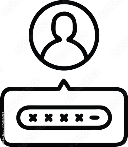 login icon with user profile and password field simple black and white outline high quality professional detailed modern elegant stylish clean