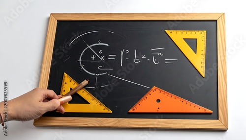 Hand drawing math shapes on chalkboard.