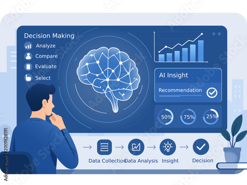 AI decision making data analysis dashboard illustration