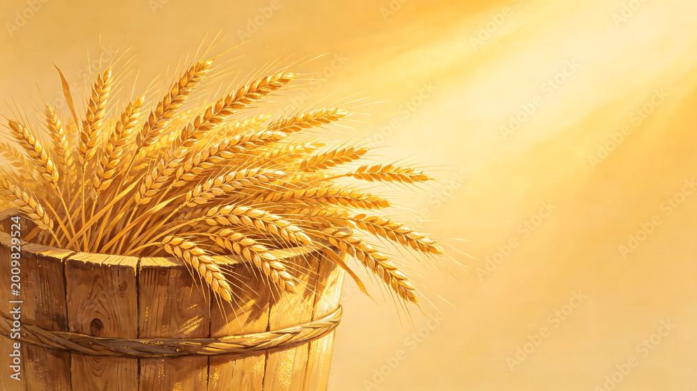 Fototapeta premium Aesthetic illustration of summer harvest and grain barn