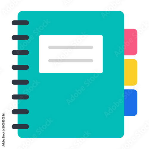 Spiral Binder Notebook Icon Flat Vector with Colorful Index Tabs for Organizing Stationery Design Elements
