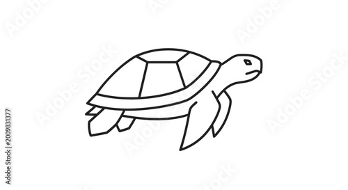 Simple outline drawing of a sea turtle swimming, isolated on white background