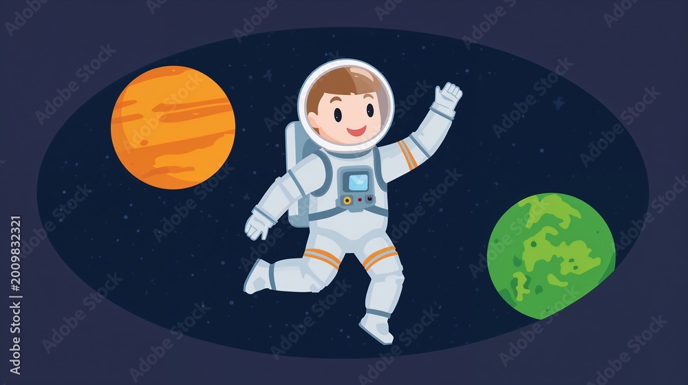 Fototapeta premium Astronaut on moon surface in space exploration with Earth and planet in background