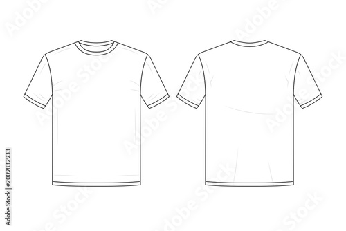 Fotografie Detailed front and back flat sketch illustration of a classic shortsleeved crewn