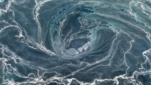 Tableau sur toile Aerial view of a large swirling ocean current with intricate patterns of white f