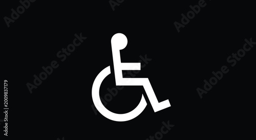 Solid white wheelchair accessibility symbol centered on a solid black background for high contrast signage and wayfinding.