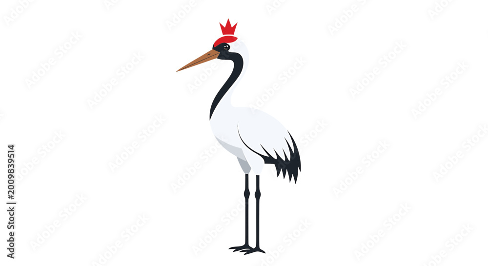 Fototapeta premium Majestic red crowned crane wearing a red crown flat vector