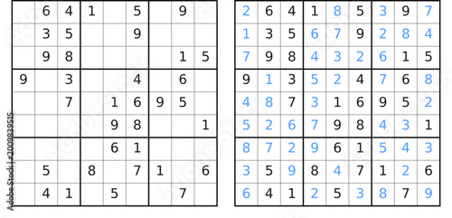 Obraz na płótnie Vector sudoku number game with answer