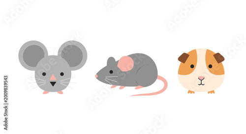 Cute cartoon rodent illustrations of mice and a guinea pig