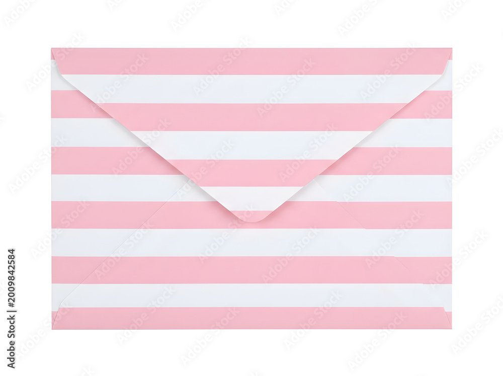 Fototapeta premium Striped envelope in pink and white design isolated on transparent background