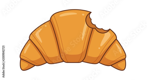 Schilderij op canvas Bitten Croissant Pastry, Flaky French Breakfast Food, Isolated on White Backgrou