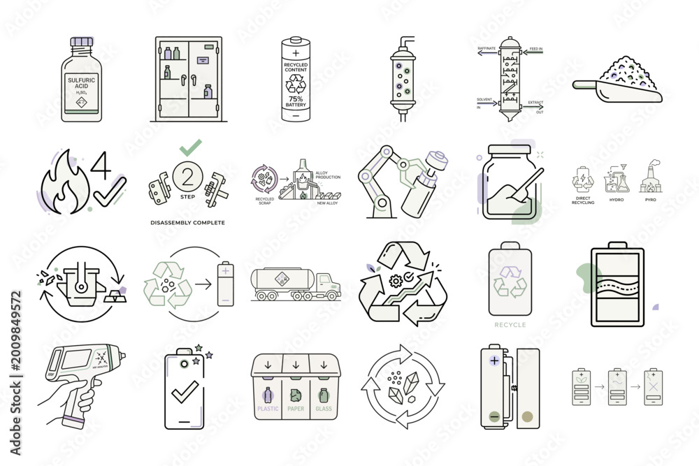 Fototapeta premium EV Battery Recycling Illustration or Sustainable Energy Process Diagram