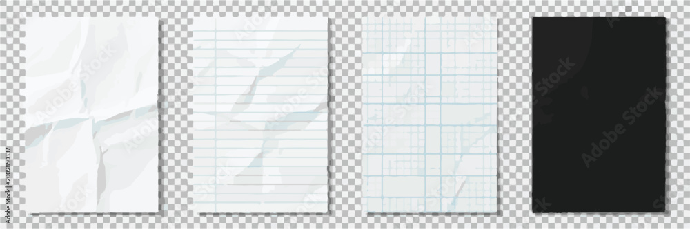 Fototapeta premium Four Vertical Paper Textures On Transparent Grid crumpled
