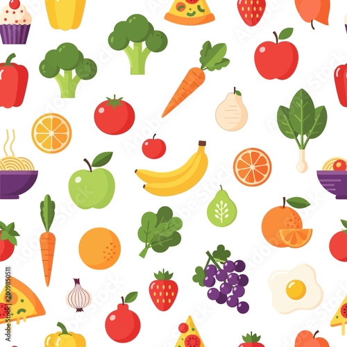 Vibrant Assorted Fresh Fruits, Vegetables, and Food Pattern