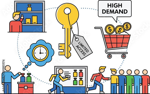 Limited Access High Demand Product Shopping Cart Key Concept