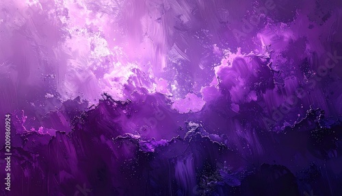 A vibrant abstract painting showcases swirling shades of purple and violet, creating a dynamic and textured visual experience.