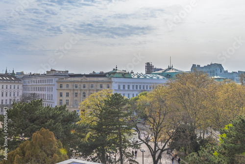 Photography Vienna cityscape with autumn foliage and classical architecture