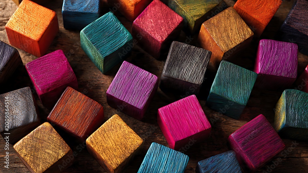 Fototapeta premium vibrant multicolor wooden cubes texture background