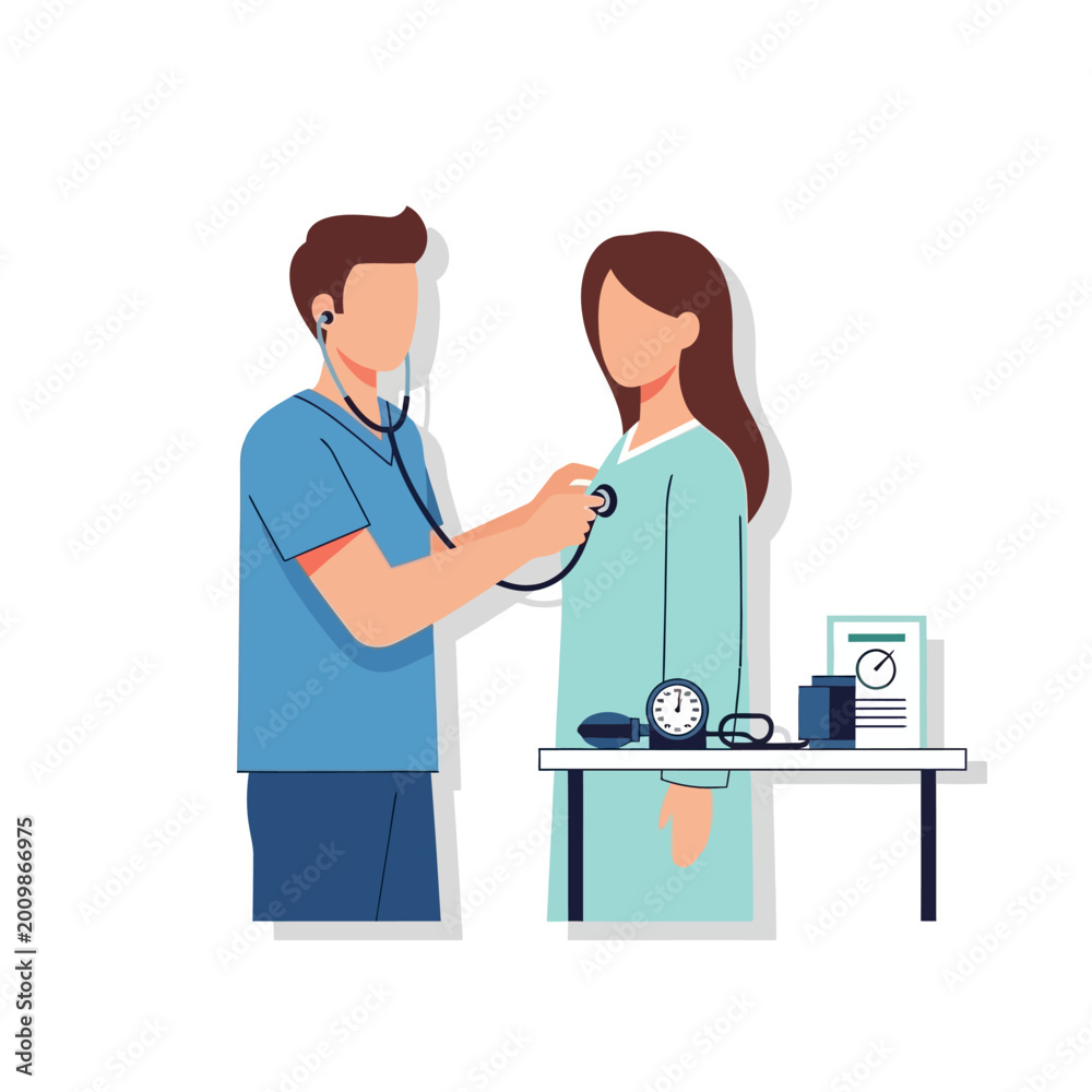 Fototapeta premium Doctor Examining Patient with Stethoscope, Medical Checkup Illustration