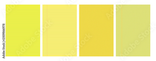 Foto Set of yellow legal pad pages with lined or grid designs