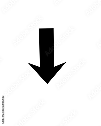 A simple, bold black arrow pointing downwards on a white background, signifying direction or a call to action