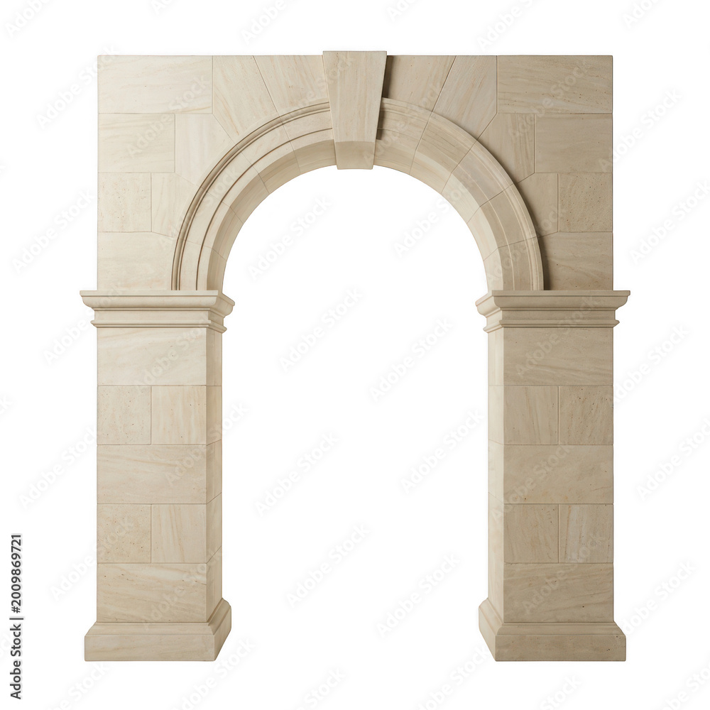 Fototapeta premium Classical stone archway architectural element isolated on black background