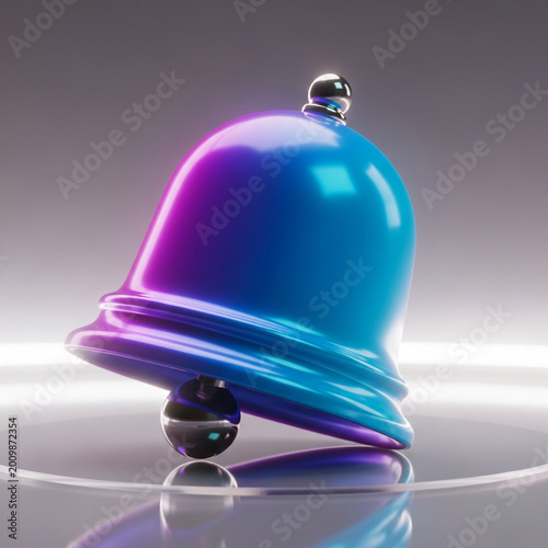 vibrant 3d christmas bell with glossy metallic reflection and festive bokeh lights