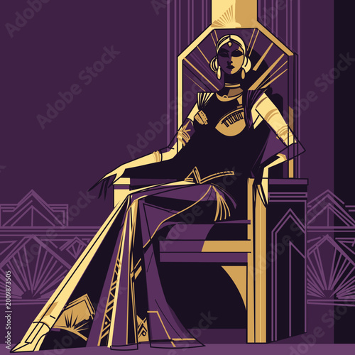 Schilderij op canvas Powerful woman queen sitting on a throne in Art Deco style