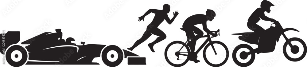 Fototapeta premium Racing Competition Silhouette Vector for Sports Concept Isolated on White Background.