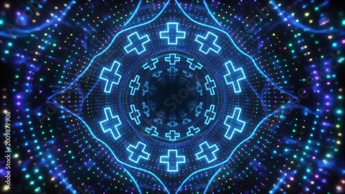 Abstract Blue Neon Cross Tunnel Loop Background